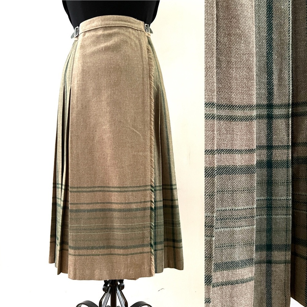 Vintage St Michael Wool Blend Kilt Green and Tan Academia Tweedcore British